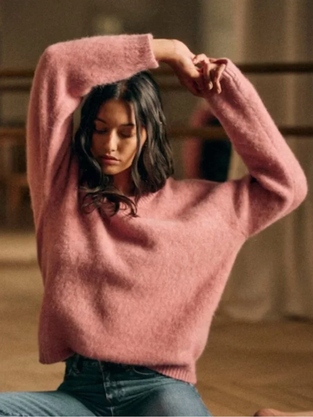 Sézane Amiel Jumper Mottled Pink Knit Sweater